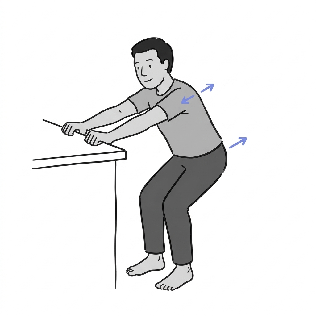 Illustration of desk-supported back stretch